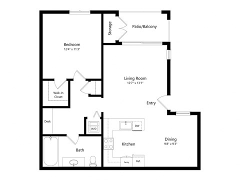 1 Bed 1 Bath 743 Sq. Ft. Floor Plan at Lakeview 88, Spring Valley